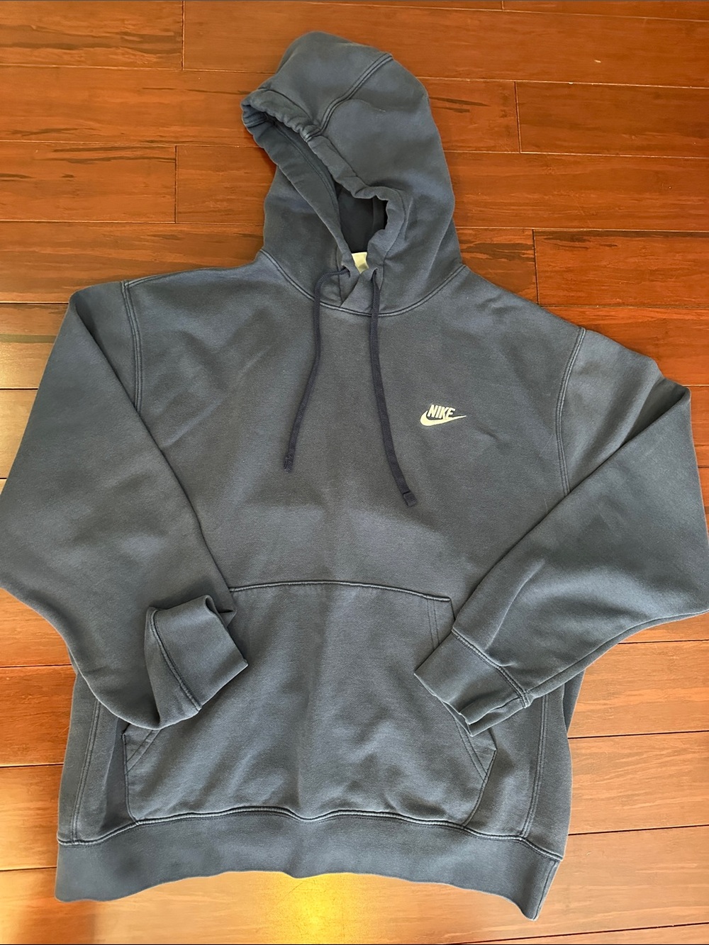 Nike Men's Dark Blue Pullover Hoodie with White Logo